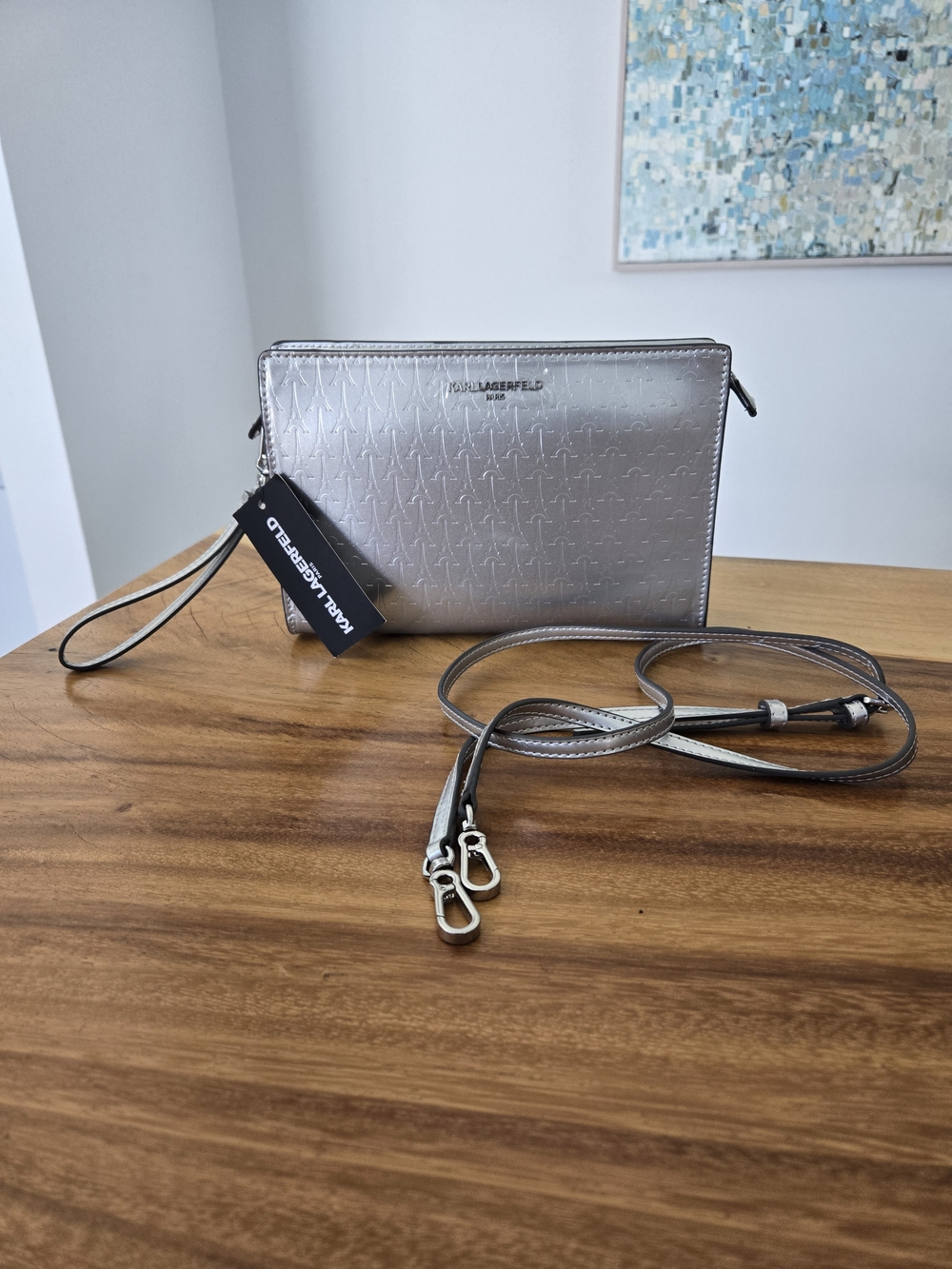 Karl Lagerfeld Metallic Silver Crossbody Wristlet
